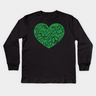 420 Green Heart Kids Long Sleeve T-Shirt